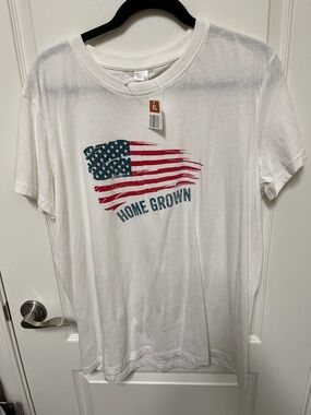 White "Home Grown" American Flag Graphic Tee